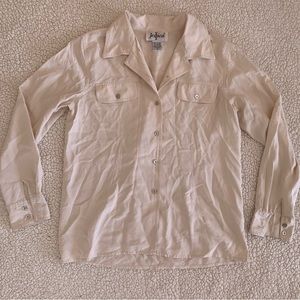 100% Silk Vintage Jessica Cream Button Up Collared Long Sleeve Shirt Size M